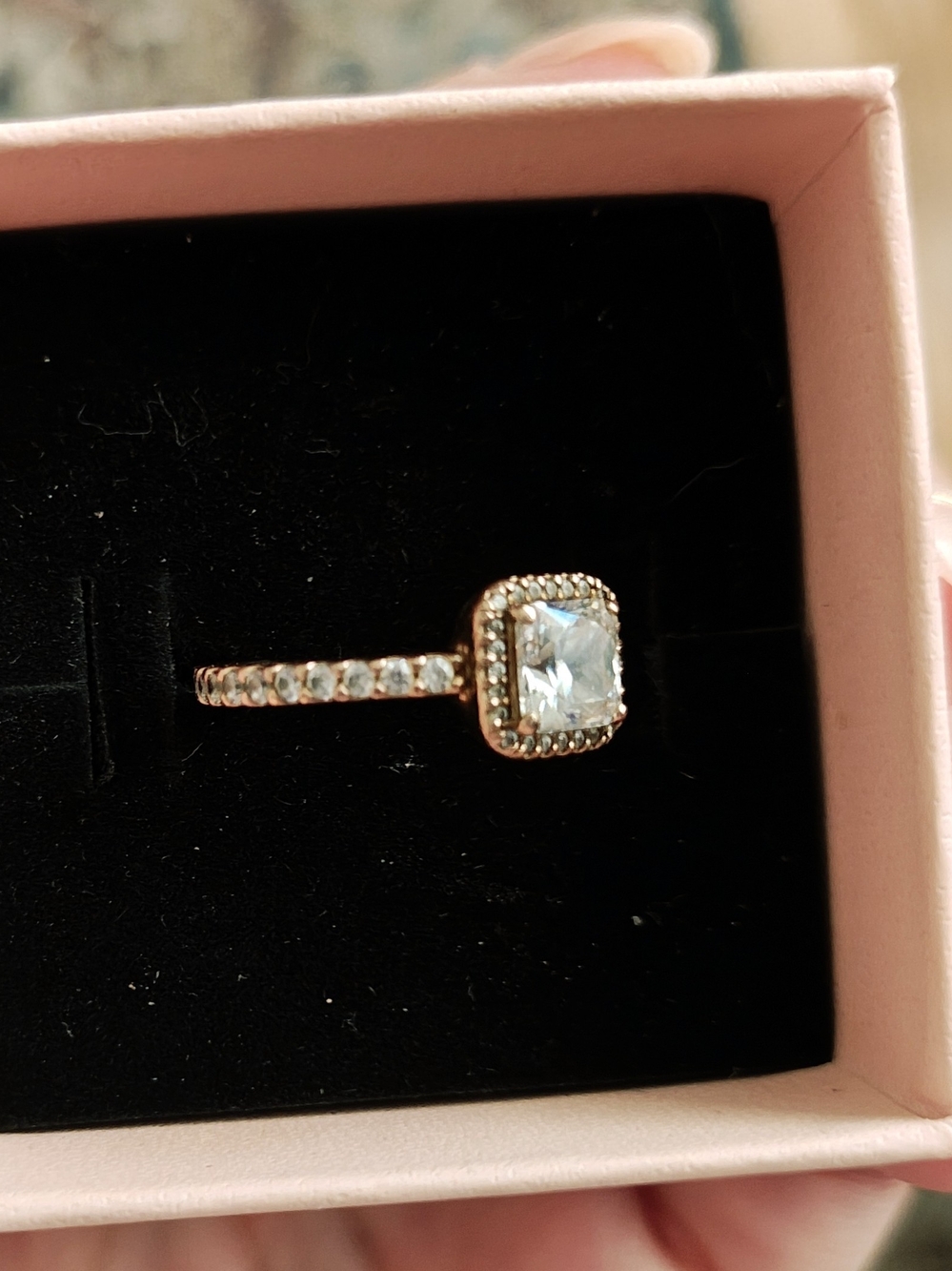 Pandora Gold Square Halo Ring with Clear Cubic Center - Picture 2 of 3